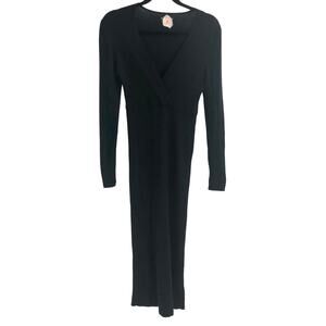 Jardin des Orangers Black Ribbed Maxi Dress Bodycon Ribbed Long Sleeve Knit Sz M